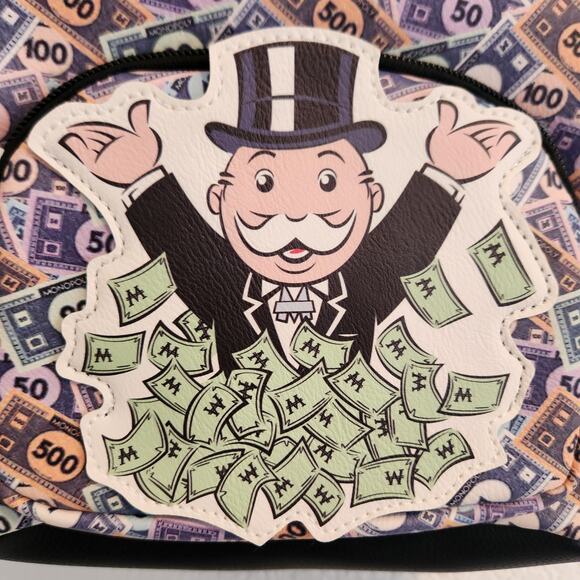 Hasbro Gaming Monopoly Money Mini Backpack Shoulder Bag‎ Casino Purse NWT - Picture 3 of 9